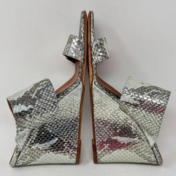 PARIS TEXAS Lamé Python-Embossed Leather Wedge Mules - Size 37