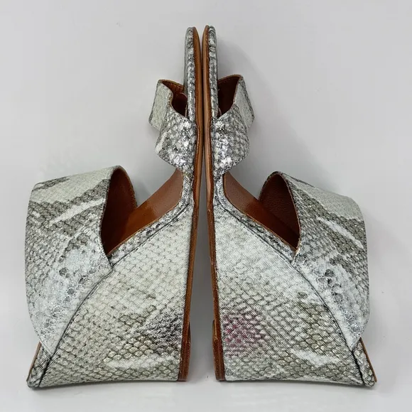 PARIS TEXAS Lamé Python-Embossed Leather Wedge Mules - Size 37