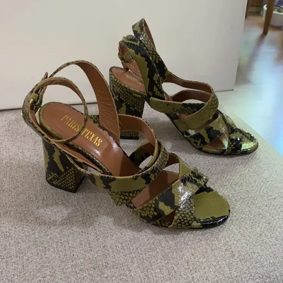 Paris Texas olive green snakeskin effect sandals size 39 EU