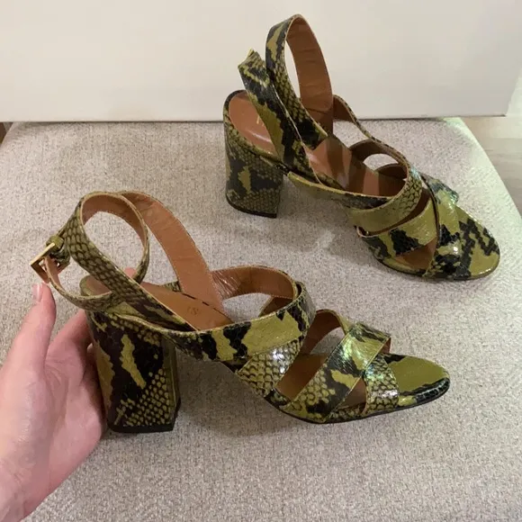 Paris Texas olive green snakeskin effect sandals size 39 EU