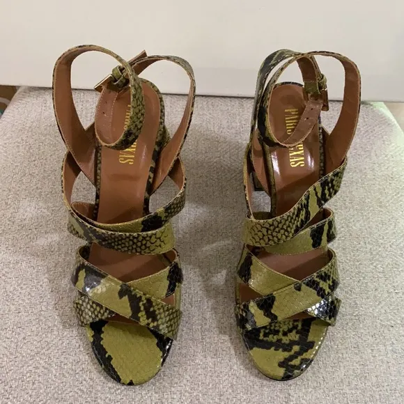 Paris Texas olive green snakeskin effect sandals size 39 EU