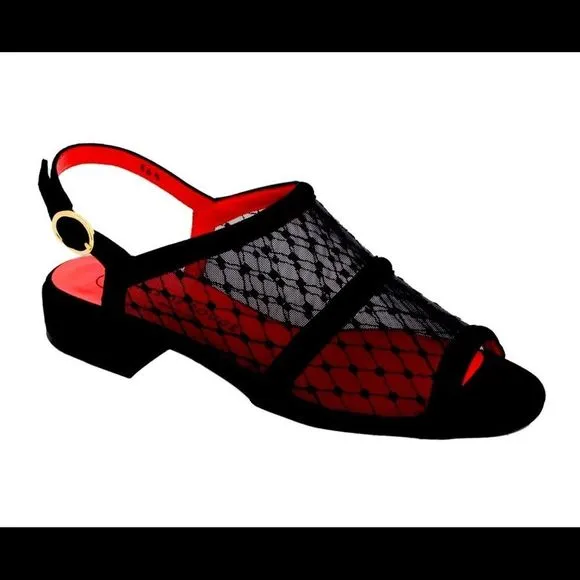 Pas De Rouge “Fleur” Black Back Strap Mules