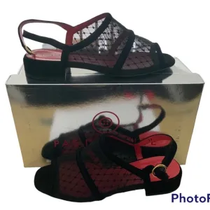 Pas De Rouge “Fleur” Black Back Strap Mules