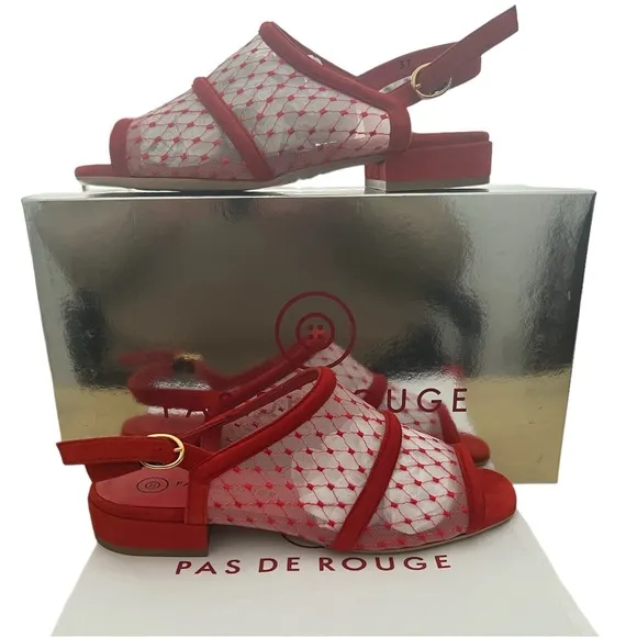 Pas De Rouge “Fleur” Red Back Strap Mules