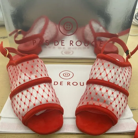 Pas De Rouge “Fleur” Red Back Strap Mules