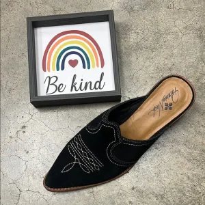 Patricia Nash Black Mules with Western Stitching