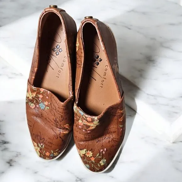 Patricia Nash Shoes Women 6.5 Nude Pointed Toe Leather Floral Boho Cottage Brown