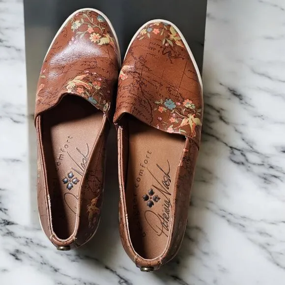 Patricia Nash Shoes Women 6.5 Nude Pointed Toe Leather Floral Boho Cottage Brown