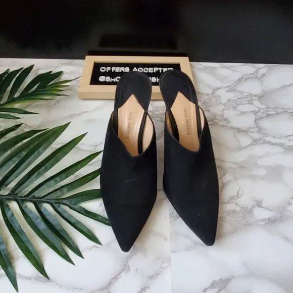 Paul Andrew Certosa Black Pointed Toe Stilletto Mules