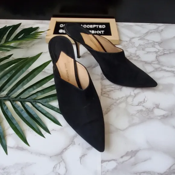 Paul Andrew Certosa Black Pointed Toe Stilletto Mules