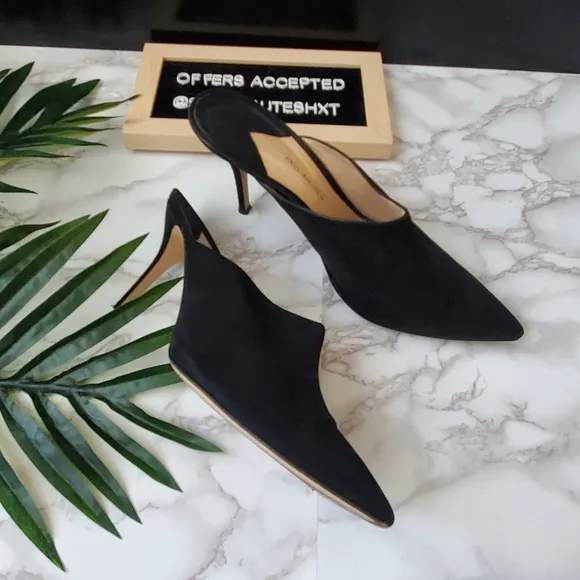 Paul Andrew Certosa Black Pointed Toe Stilletto Mules