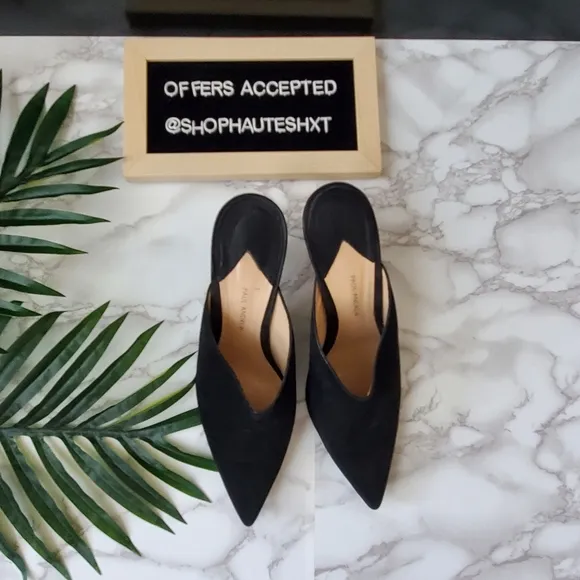 Paul Andrew Certosa Black Pointed Toe Stilletto Mules