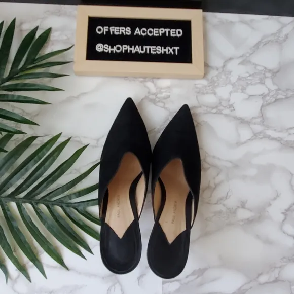 Paul Andrew Certosa Black Pointed Toe Stilletto Mules
