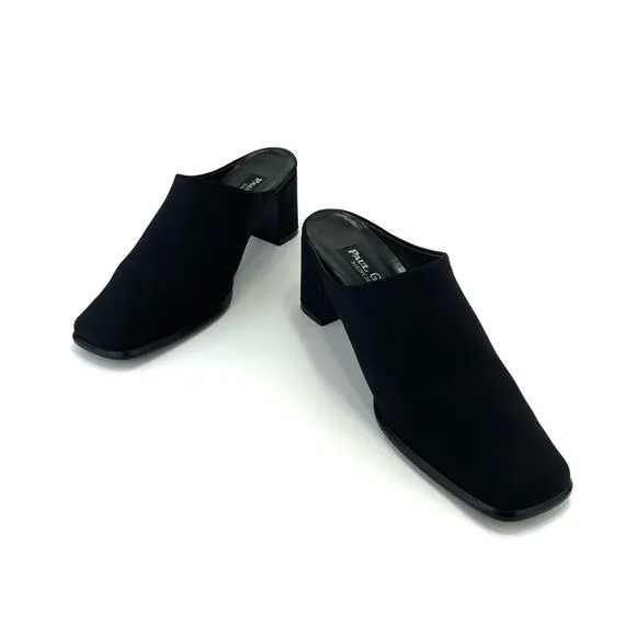 PAUL GREEN BLACK SQUARE TOE BLOCK HEEL MULE