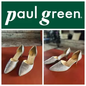 Paul Green Julia D'Orsay Heels Leather Metallic Pointed Toe Pumps Size 7.5