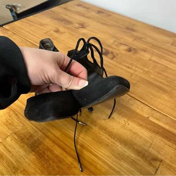 Paul Green Justeen Black Suede Ghillie D’orsay Mary Jane Tie Heels Size 7