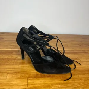 Paul Green Justeen Black Suede Ghillie D’orsay Mary Jane Tie Heels Size 7