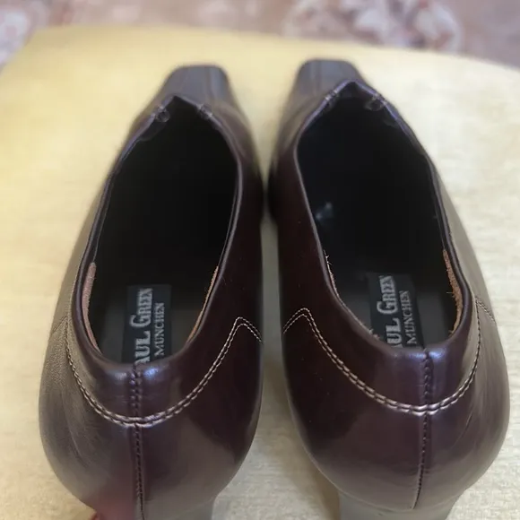 PAUL GREEN München Women's Brown Leather Pointed Square Toe Pumps Heels