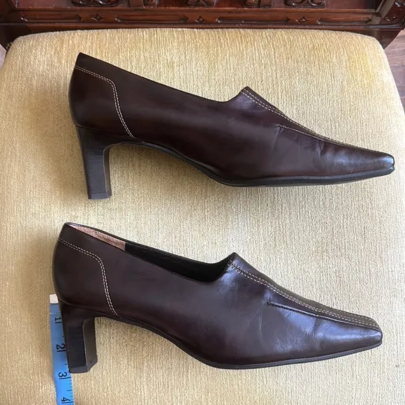 PAUL GREEN München Women's Brown Leather Pointed Square Toe Pumps Heels
