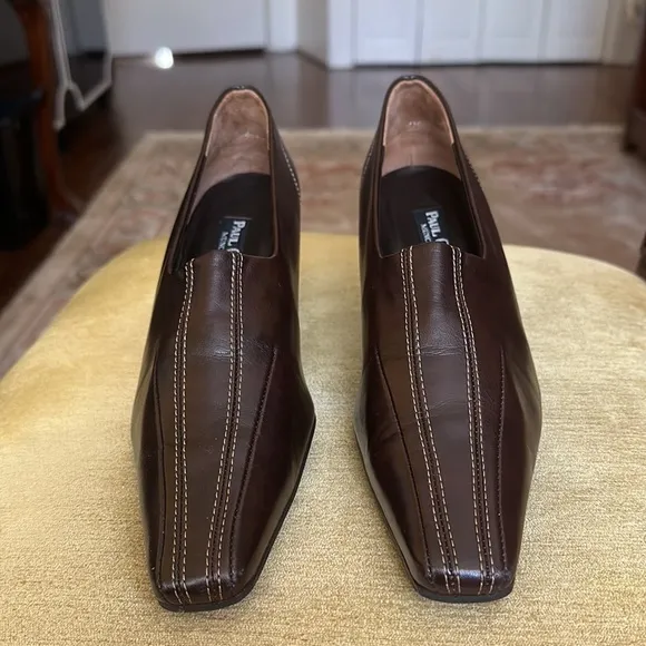 PAUL GREEN München Women's Brown Leather Pointed Square Toe Pumps Heels