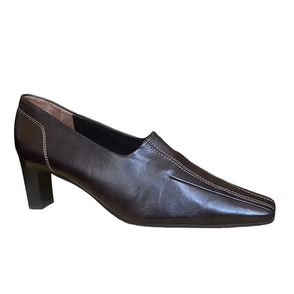 PAUL GREEN München Women's Brown Leather Pointed Square Toe Pumps Heels
