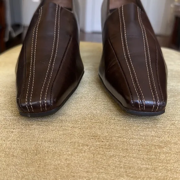 PAUL GREEN München Women's Brown Leather Pointed Square Toe Pumps Heels
