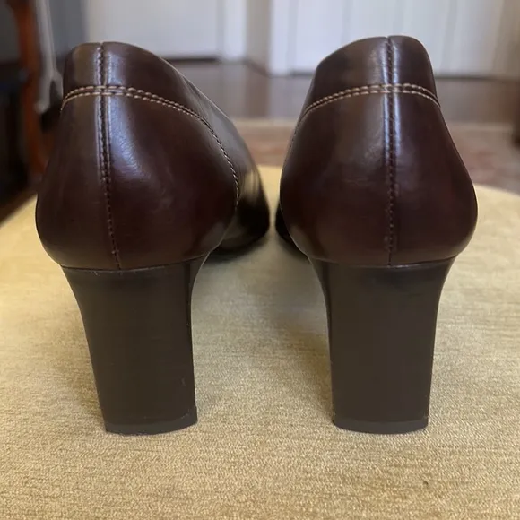 PAUL GREEN München Women's Brown Leather Pointed Square Toe Pumps Heels