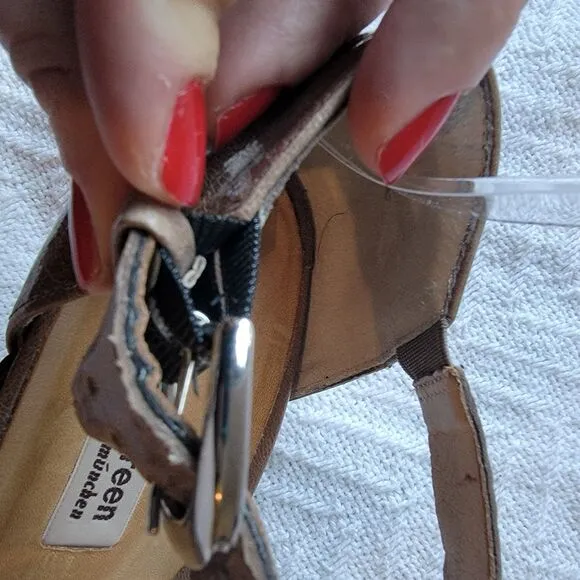 Paul Green Tan Beige Patent Leather Strappy Heeled Buckle Sandals US 9.5 UK 7