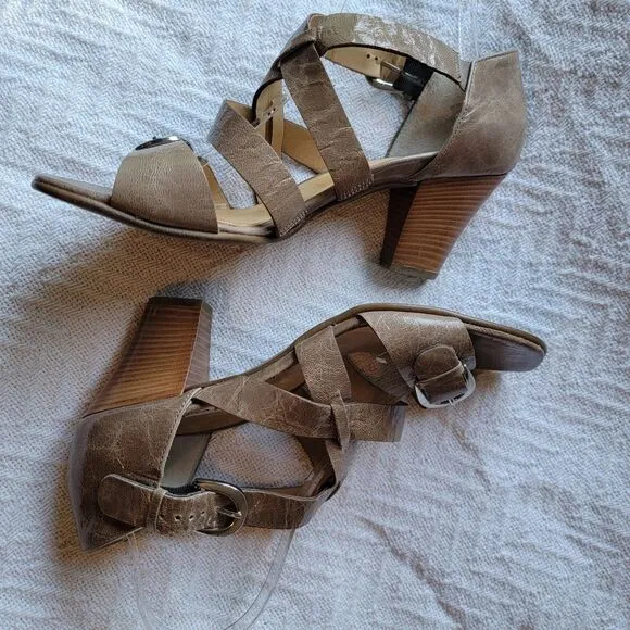 Paul Green Tan Beige Patent Leather Strappy Heeled Buckle Sandals US 9.5 UK 7