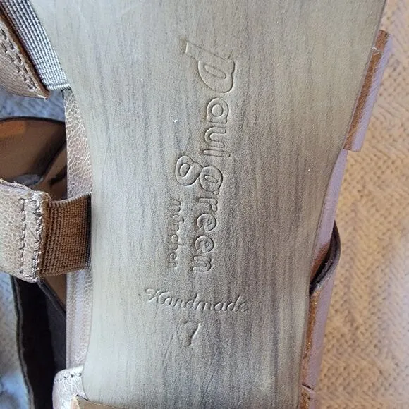 Paul Green Tan Beige Patent Leather Strappy Heeled Buckle Sandals US 9.5 UK 7