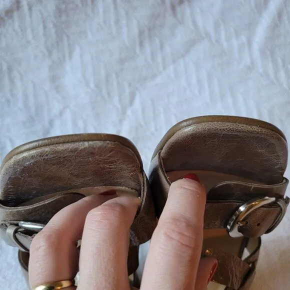 Paul Green Tan Beige Patent Leather Strappy Heeled Buckle Sandals US 9.5 UK 7