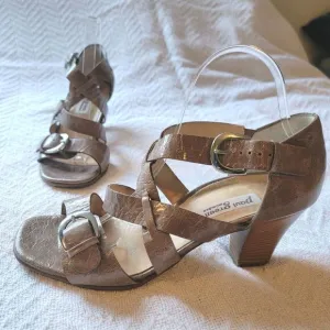 Paul Green Tan Beige Patent Leather Strappy Heeled Buckle Sandals US 9.5 UK 7