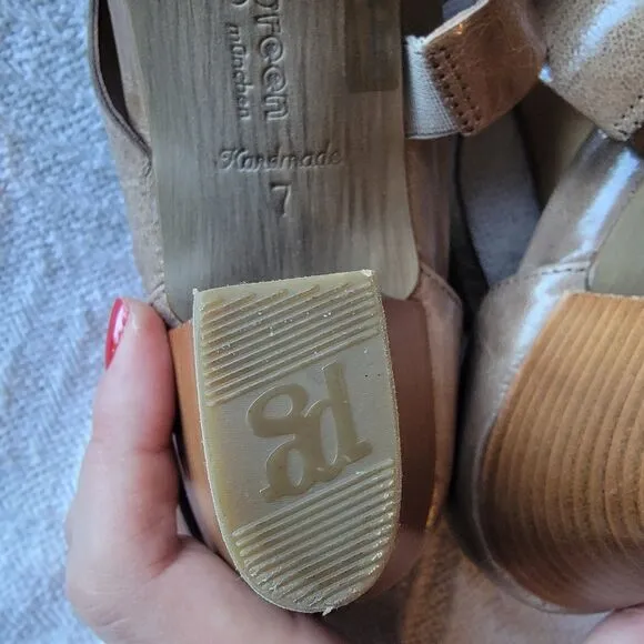 Paul Green Tan Beige Patent Leather Strappy Heeled Buckle Sandals US 9.5 UK 7