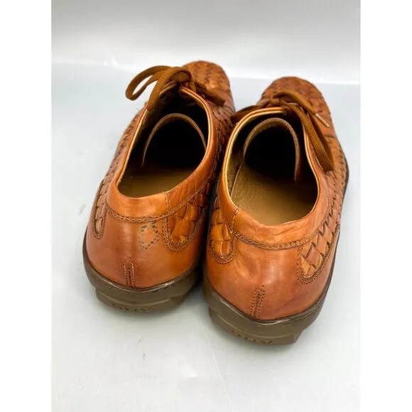 Paul Stuart Men's Dress Shoes 10.5 Brown Leather Woven Round Toe Lace Up Oxfords