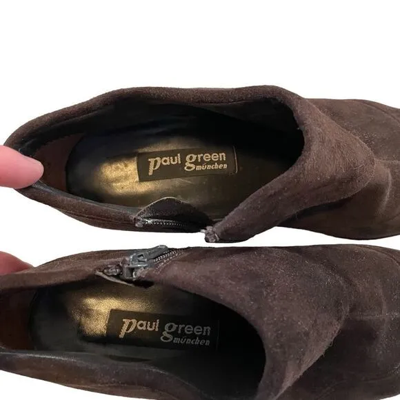 PAUL GREEN Ankle Booties Boots Suede Leather Brown Pointed Zip-Up