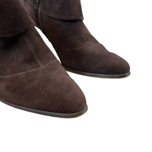 PAUL GREEN Ankle Booties Boots Suede Leather Brown Pointed Zip-Up
