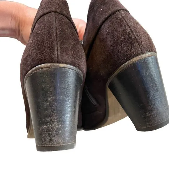 PAUL GREEN Ankle Booties Boots Suede Leather Brown Pointed Zip-Up