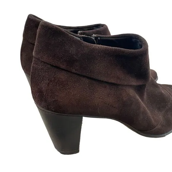 PAUL GREEN Ankle Booties Boots Suede Leather Brown Pointed Zip-Up
