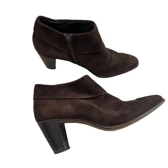 PAUL GREEN Ankle Booties Boots Suede Leather Brown Pointed Zip-Up