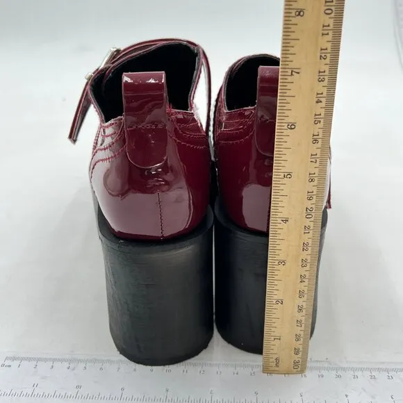 Pazzion Burgundy Platform Round Toe Loafers Chunky High Heels Buckle Up Oxfords