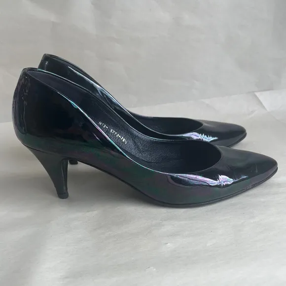 Pedro Garcia Black/Multicolor/Green Pointed Toe Patents Leather Heels Pumps 8.5
