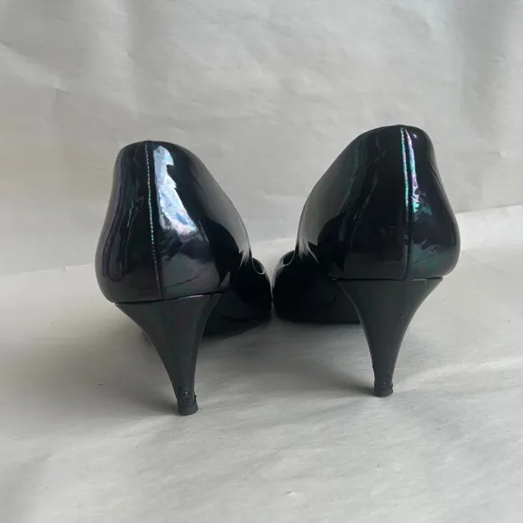 Pedro Garcia Black/Multicolor/Green Pointed Toe Patents Leather Heels Pumps 8.5