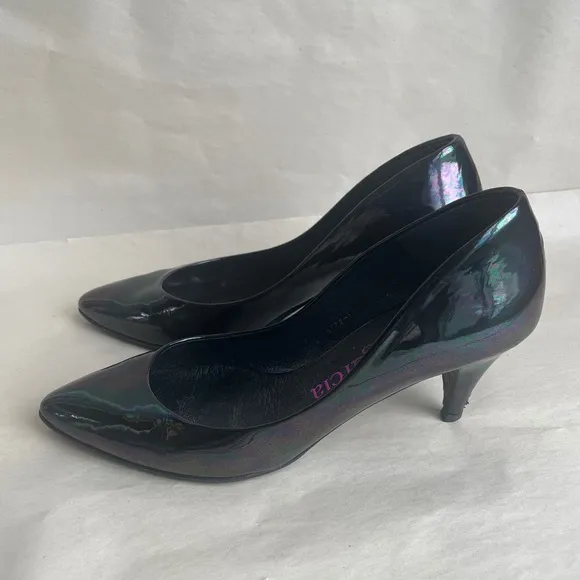 Pedro Garcia Black/Multicolor/Green Pointed Toe Patents Leather Heels Pumps 8.5