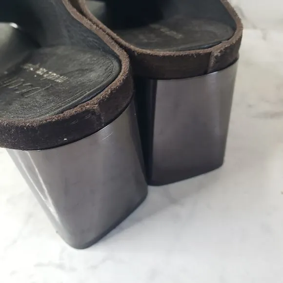 Pedro Garcia nobby brown leather open toe heeled mules slip on size 6= 36