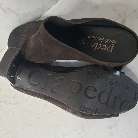 Pedro Garcia nobby brown leather open toe heeled mules slip on size 6= 36