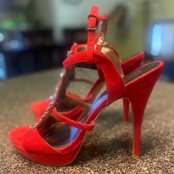 “PELLE MODA” Fiby Suede Rhinestone Strappy Heels