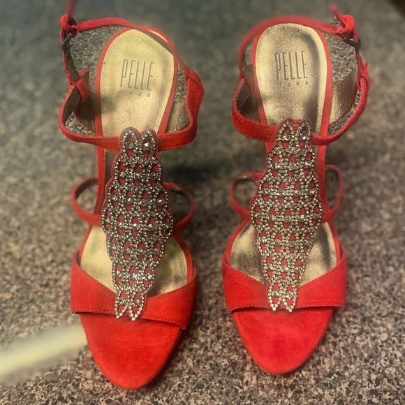 “PELLE MODA” Fiby Suede Rhinestone Strappy Heels