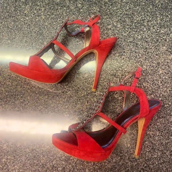 “PELLE MODA” Fiby Suede Rhinestone Strappy Heels