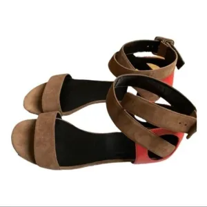 PIERRE HARDY Strappy Sandals Colorblock Brown Coral Suede Size 36.5
