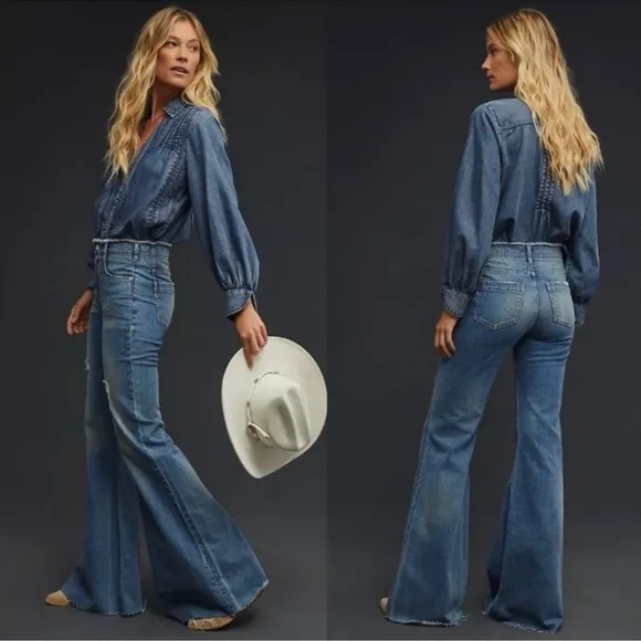 Pilcro The Supermodel High-Rise Flare JeansMedium Wash Blue Cotton Size 26 NWT